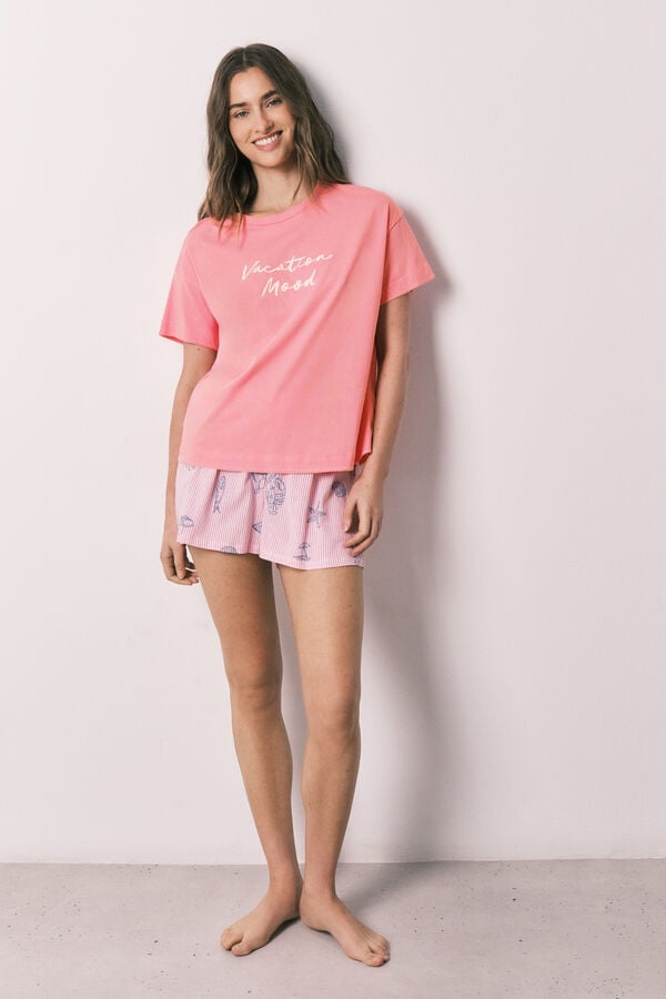 Women'secret Roze pamučna kratka pidžama Roze
