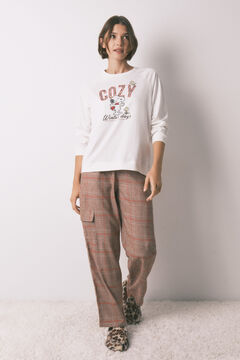 Women'secret Pijama largo 100% algod&oacute;n estampado cuadros Snoopy