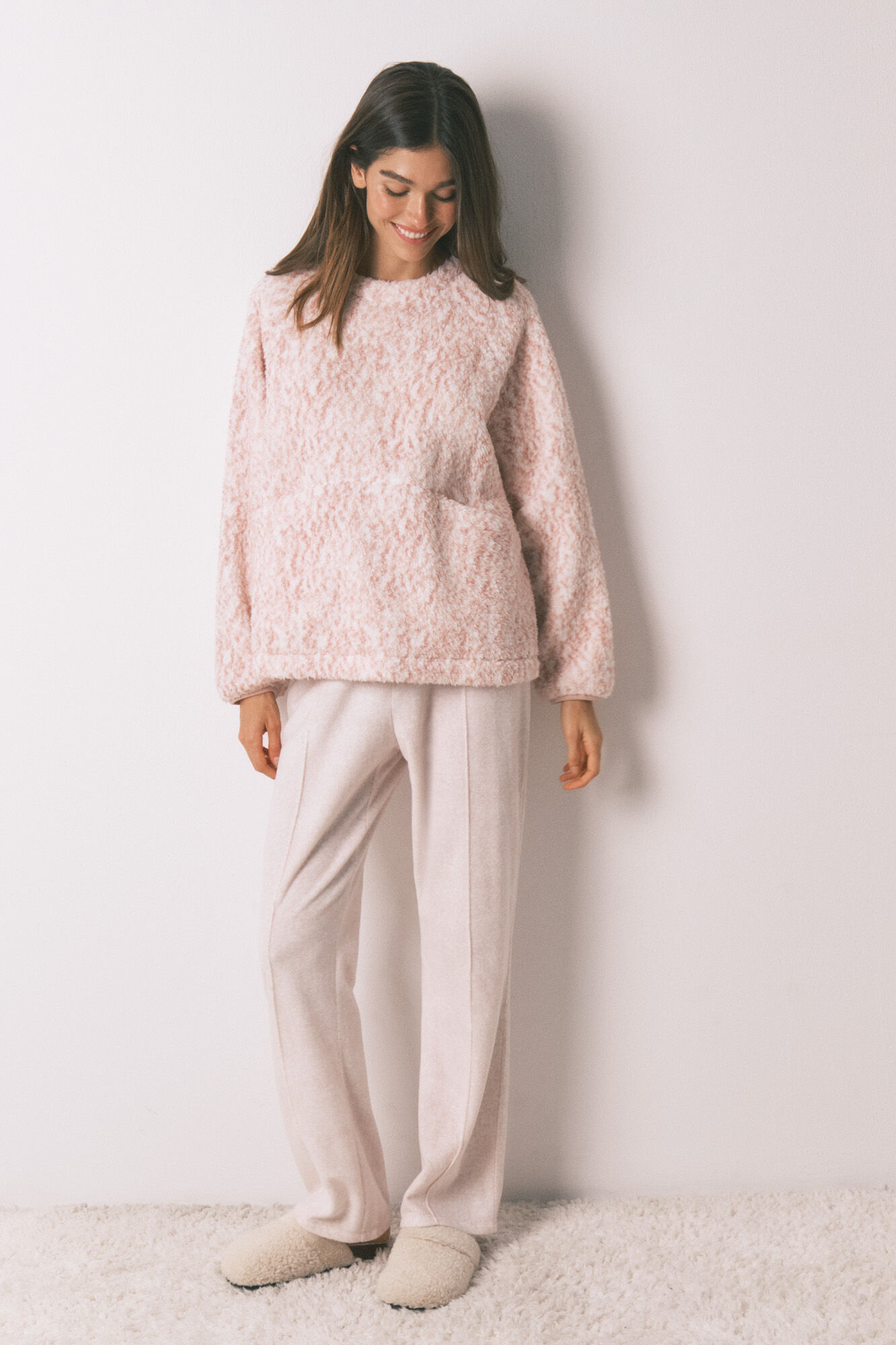 Women'secret Long pyjamas faux shearling pink