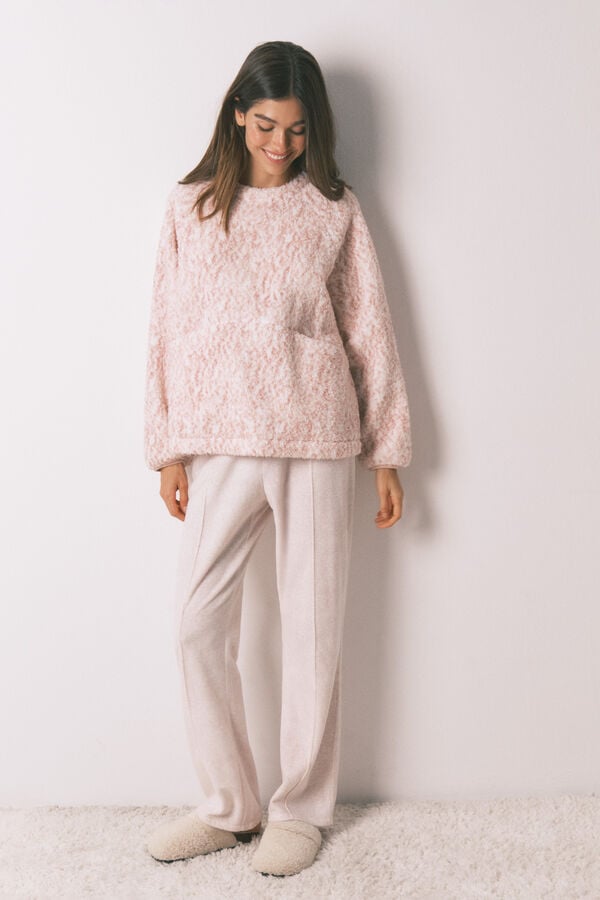 Women'secret Long pyjamas faux shearling pink Roze