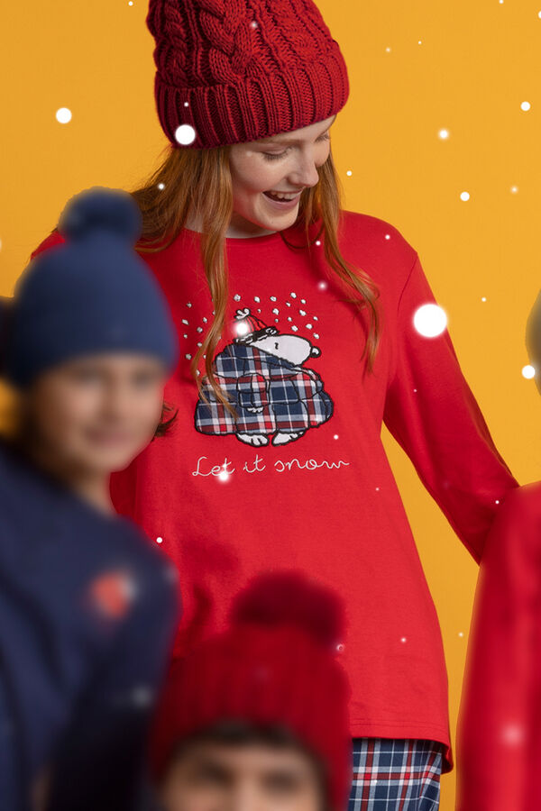 Admas Snoopy plaid long pyjamas, 100% cotton red