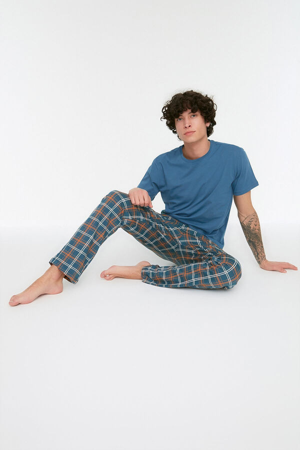 Trendyol Malha de pijama de malha xadrez azul marinho com corte regular  azul