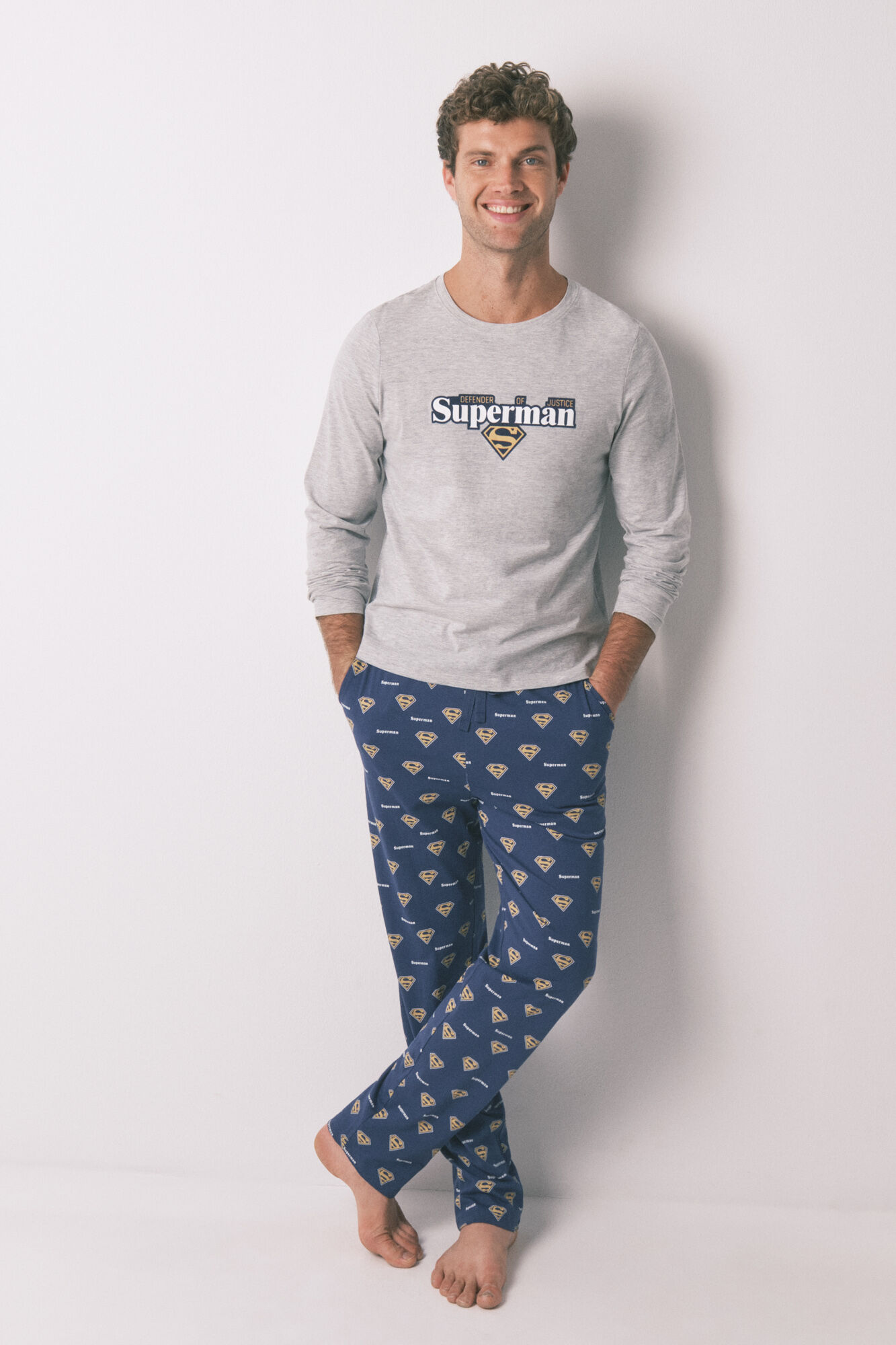Women'secret Duga pidžama sa Supermenom, siva, 100% pamučna 