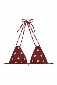 Women'secret Top bikini triangular estampado lunares marr&oacute;n