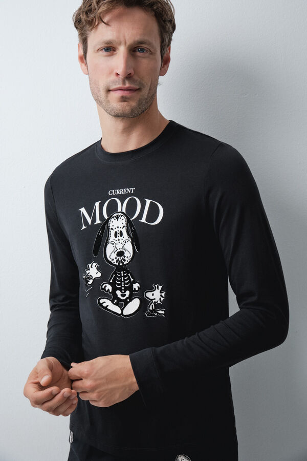 Women'secret Duga pamučna pidžama Snoopy Halloween Crna