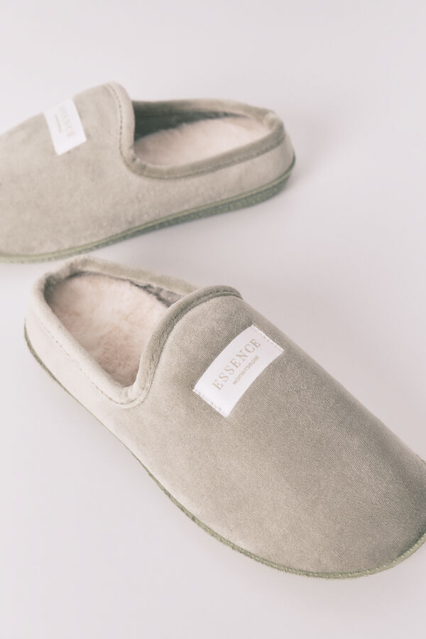 Women'secret Zelene sobne papuče od velur Kaki