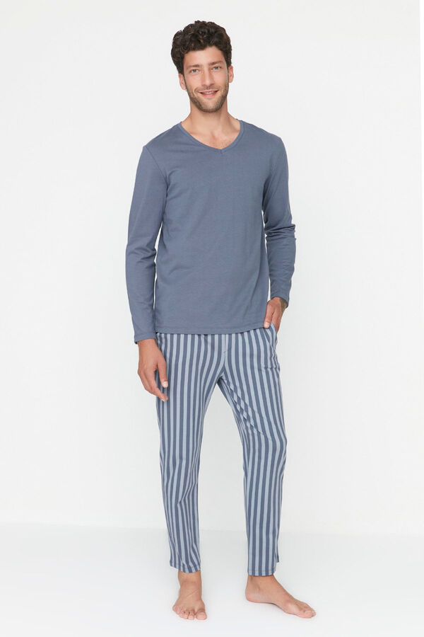 Trendyol Regular fit print jersey-knit pyjamas in light blue  Plava