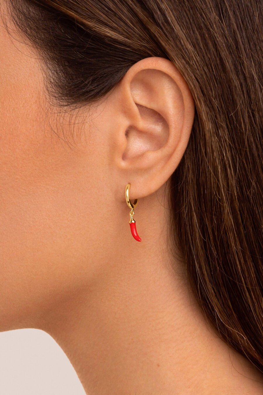 Pendientes Suelto Aro Chili Enamel Baño Oro