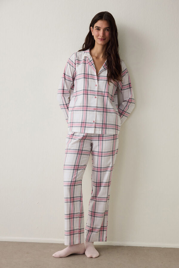 Penti Plaid Shirt Collar Long Sleeve Pajama Set pink