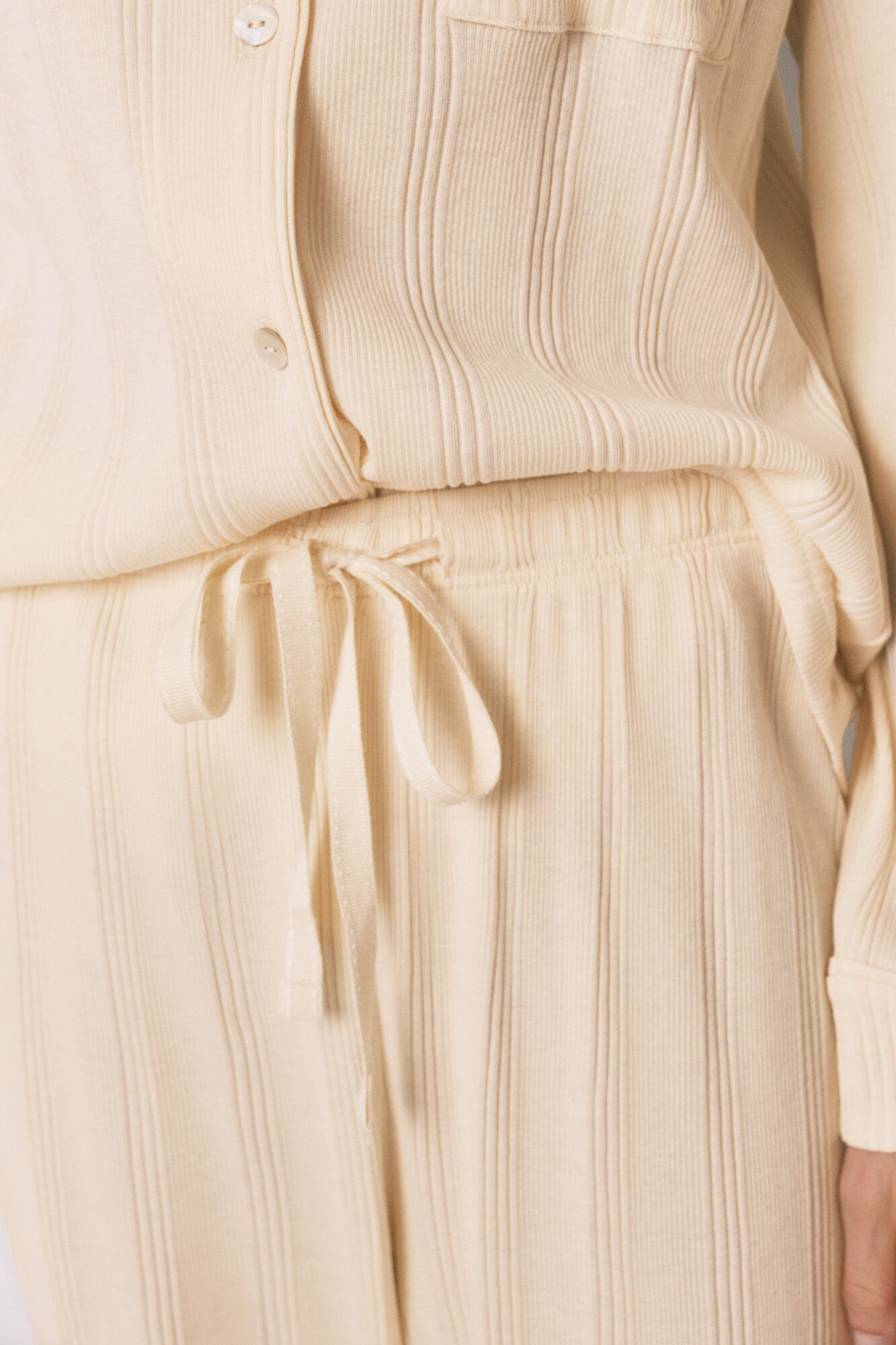 Women'secret Žuta pamučna duga rebrasta ko&scaron;ulja pidžama