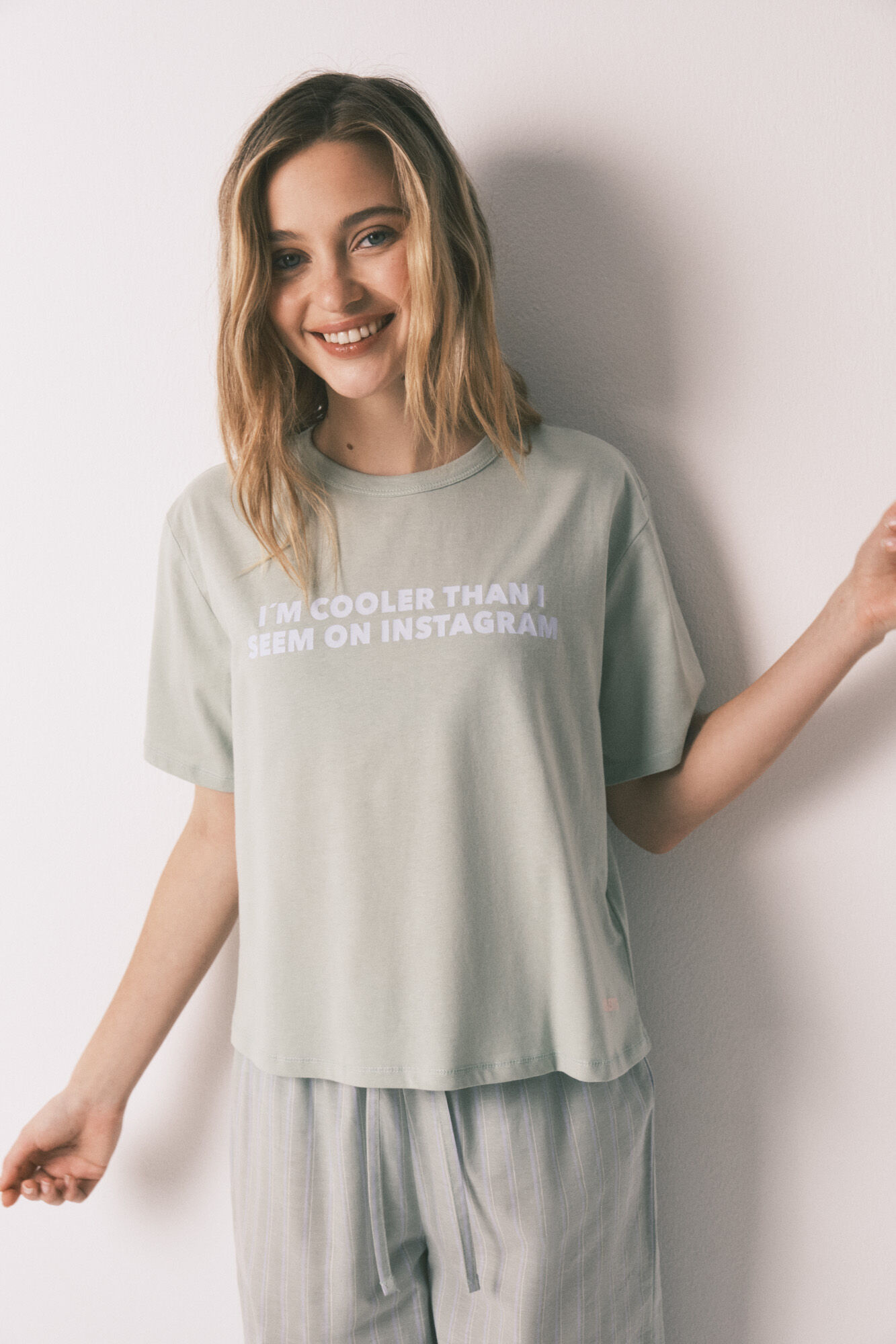 HI&BYE Zelena 100% pamučna duga prugasta pidžama