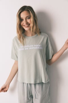 HI&BYE Pijama largo 100% algod&oacute;n verde estampado rayas