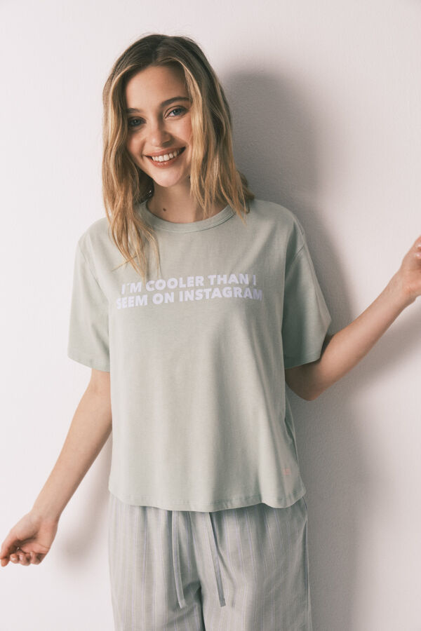 HI&BYE Zelena 100% pamučna duga prugasta pidžama Zelena