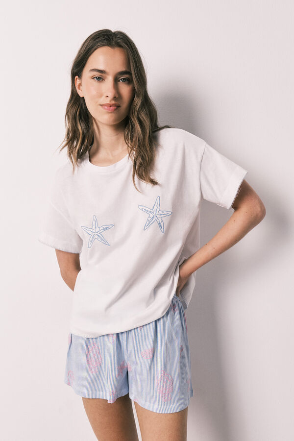 Women'secret Kratka pamučna pidžama Family Collection Plava
