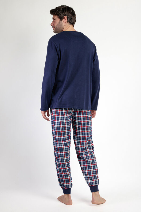 Admas Pijama largo Snoopy cuadros 100% algod&oacute;n azul