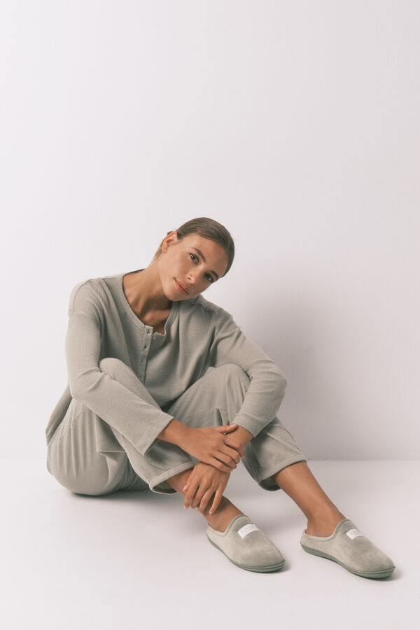 Women'secret Zelene sobne papuče od velur Kaki