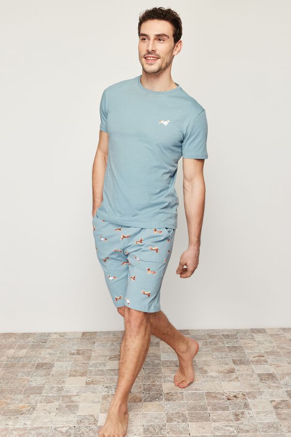 Trendyol Pijama de homem em algod&atilde;o estampado animal azul