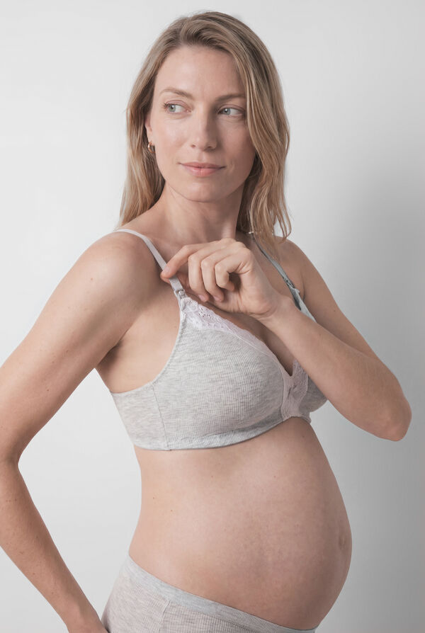 Women'secret Sivi pamučni trouglasti grudnjak za materinstvo CHARMING Siva