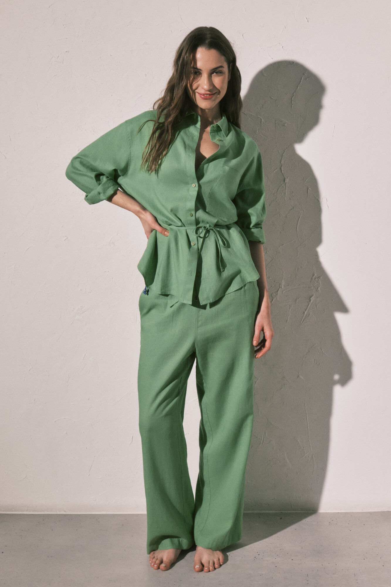 Women'secret Zelene dugačke pantalone od lana