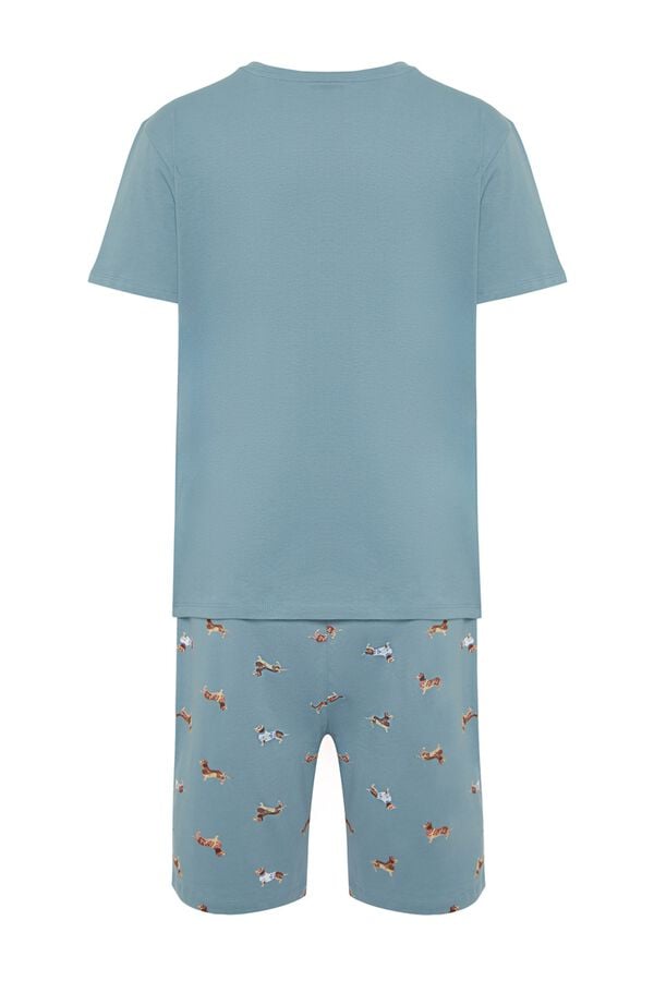 Trendyol Pijama de homem em algod&atilde;o estampado animal azul