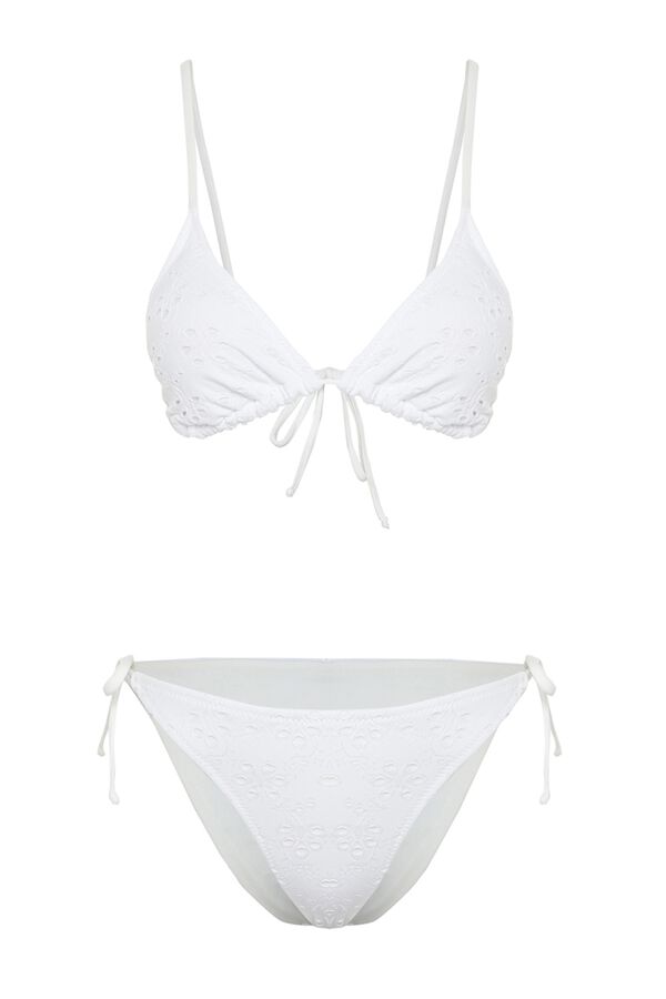 Trendyol Conjunto de bikini triangular brocado blanco