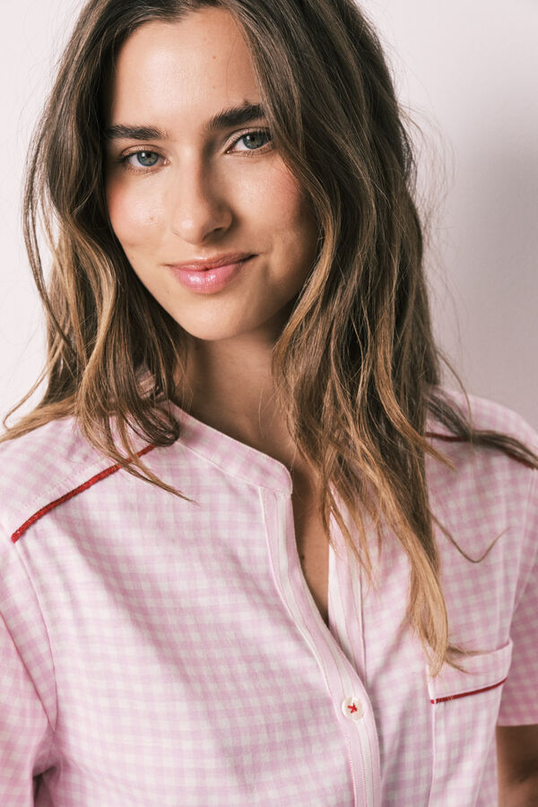 Women'secret Pamučna duga pidžama kratkih rukava na pruge Roze