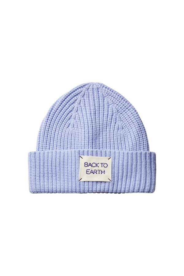 Womensecret Soft knit hat with a turn-up brim and Back to Earth slogan. Ljubičasta/Lila