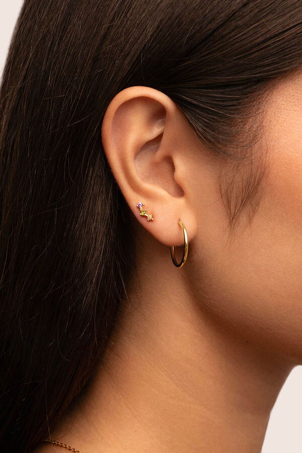 Singularu Pendiente Suelto Triple Spark Color Plata Ba&ntilde;o Oro amarillo