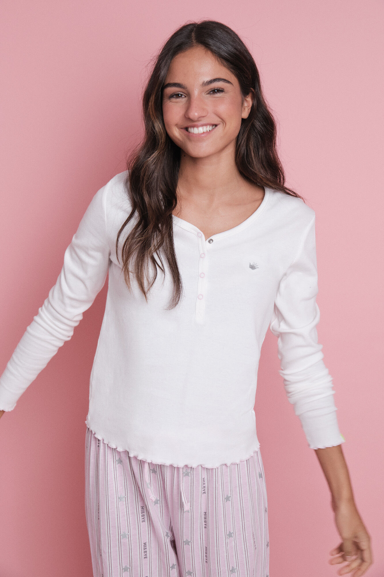 HI&BYE Duga pidžama sa belim pruge i logo 