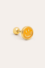 Singularu Pendiente Suelto Smiley Yellow Enamel Plata Ba&ntilde;o Oro amarillo