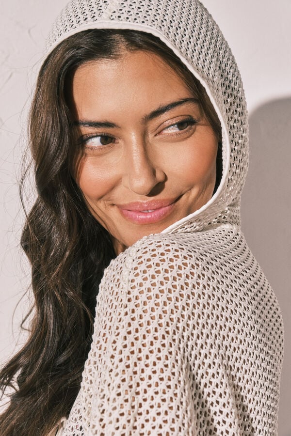 Women'secret Bež kratka mrežasta tunika sa kapuljačom Bež