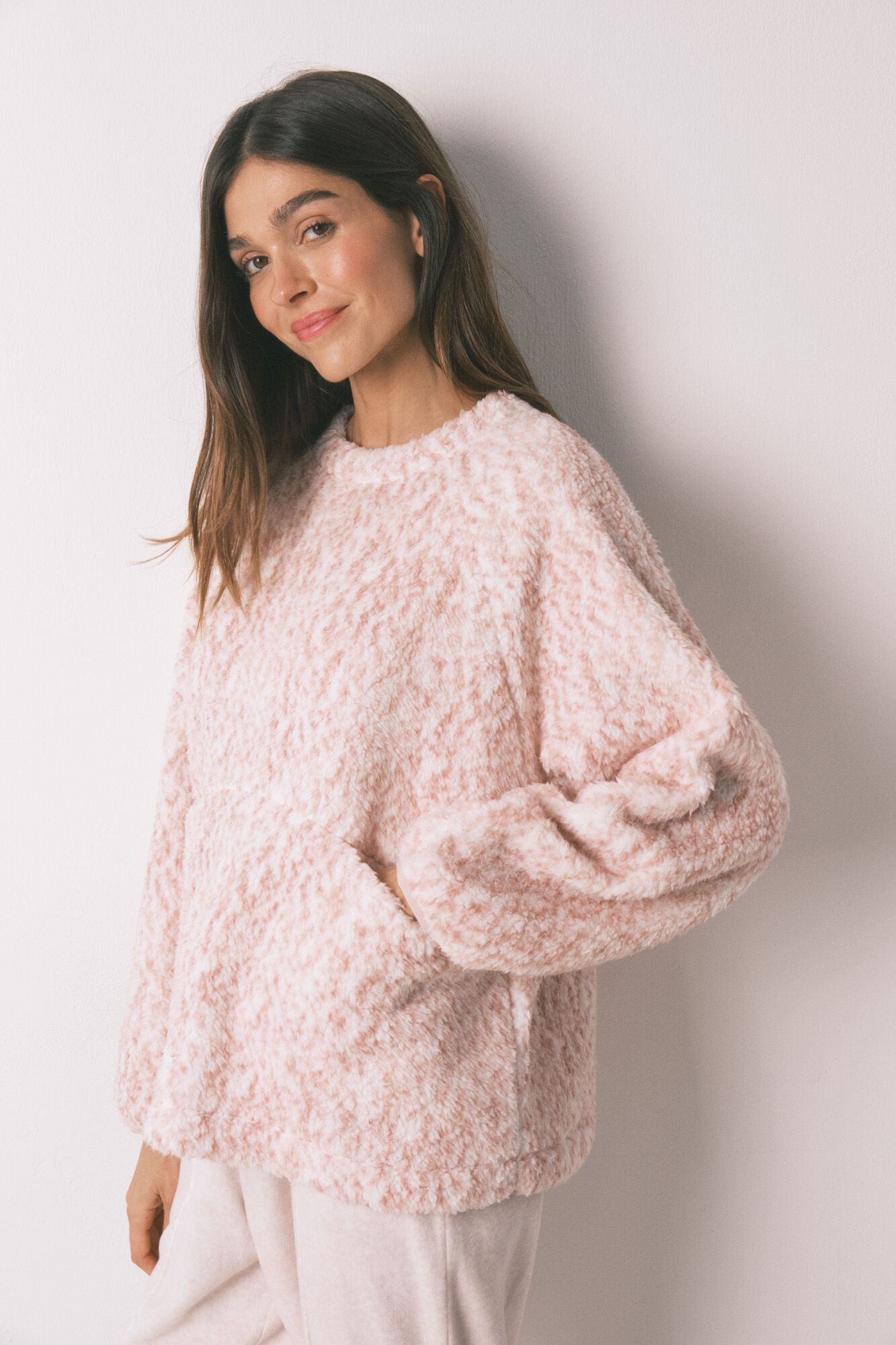 Women'secret Long pyjamas faux shearling pink