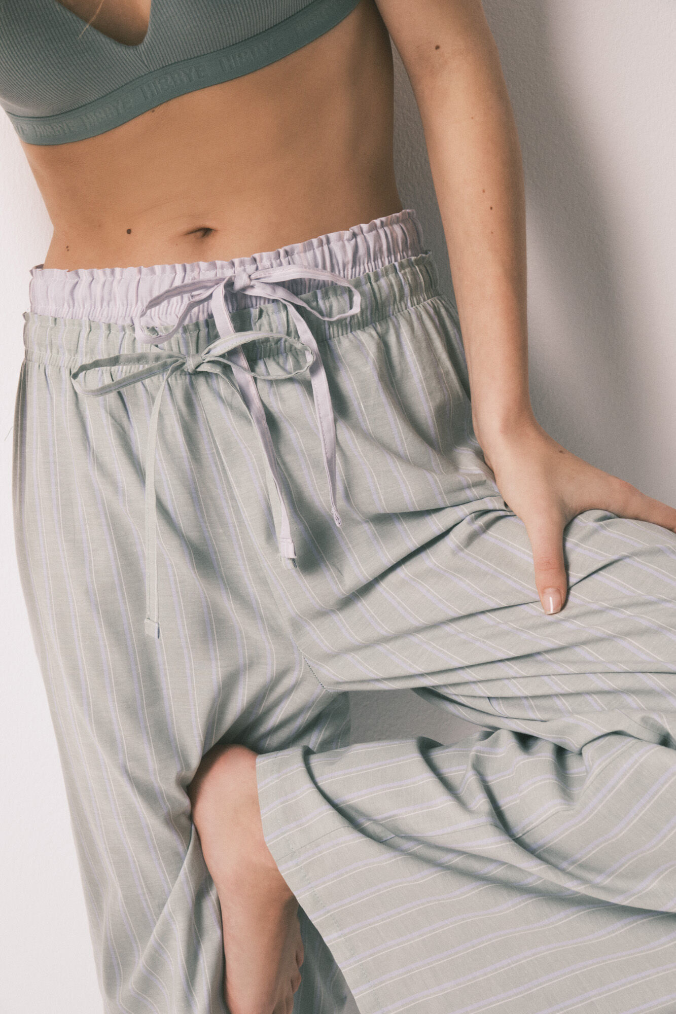 HI&BYE Zelena 100% pamučna duga prugasta pidžama