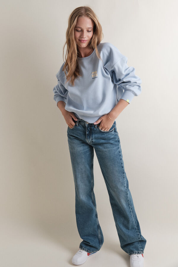 HI&BYE Sudadera corta felpa algod&oacute;n azul claro azul