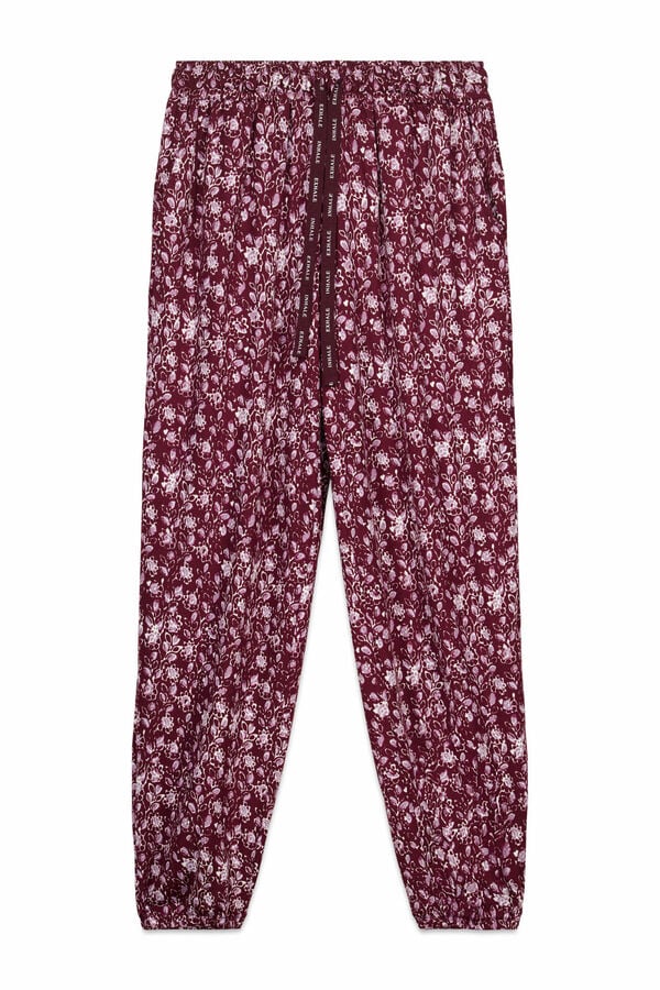 Women'secret Granatne duge cvetne pantalone Print