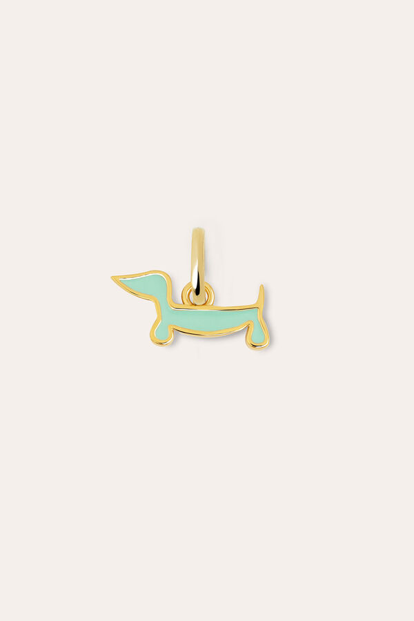 Singularu Mini Dachshund Dog Charm Enamel Sky Gold Plated printed