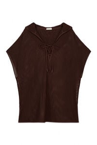 Women'secret Braon pletena kratka tunika sa kapuljačom