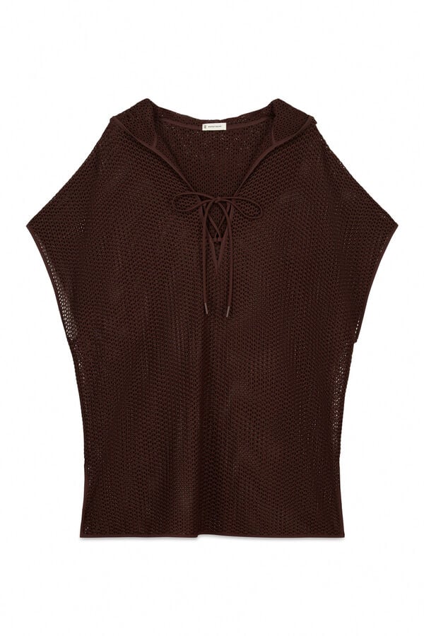 Women'secret Braon pletena kratka tunika sa kapuljačom Braon