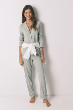 Women'secret Zelena rebrasta pamučna duga ko&scaron;ulja pidžama