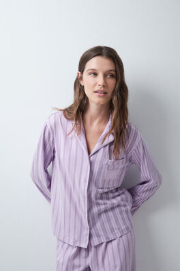 Pijama largo camisero rayas lila