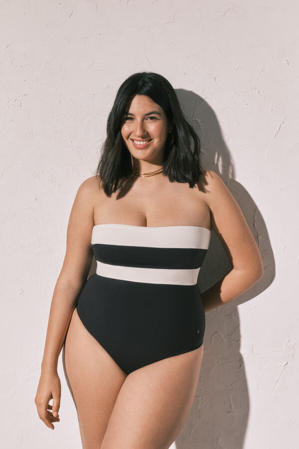 Women'secret B&W color block bandeau kupaći kostim za oblikovanje Crna
