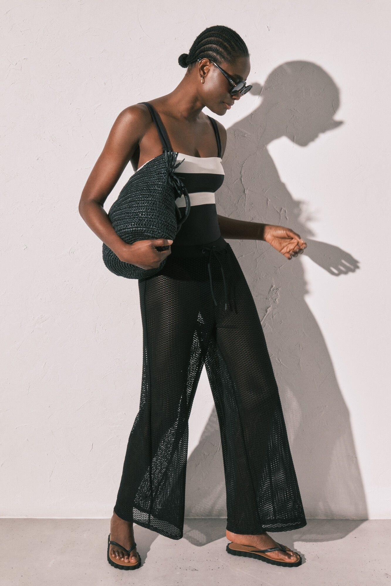 Women'secret Crne pletene mrežaste pantalone