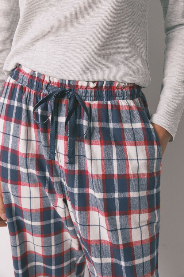 Women'secret Duge pantalone 100% pamučni flanel, plavi karo Print