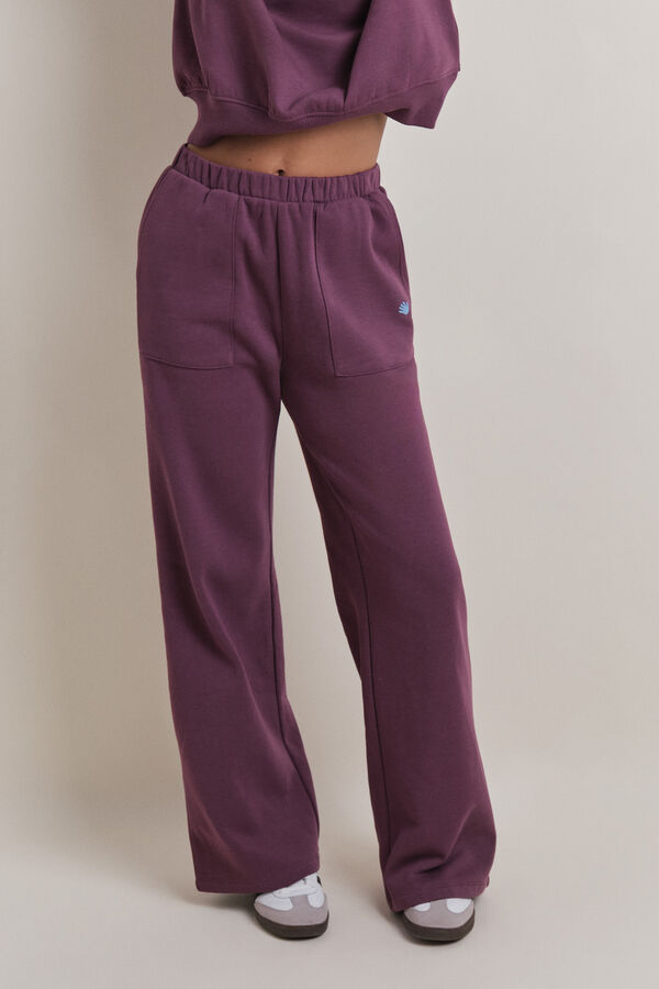 HI&BYE Cal&ccedil;a flare de algod&atilde;o plush na cor vinho vermelho