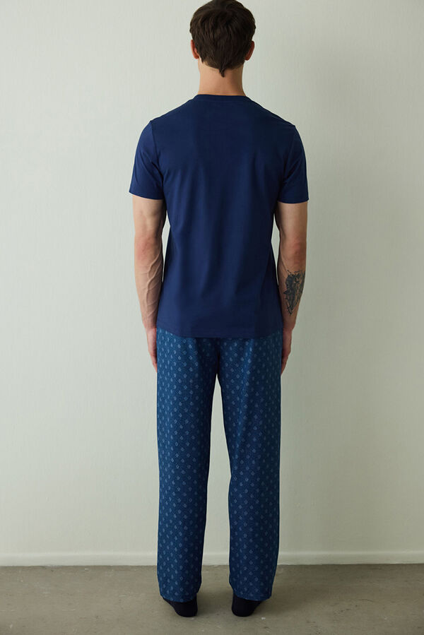 Penti Men's Western Slogan Short Sleeve Cotton Pajama Set blue