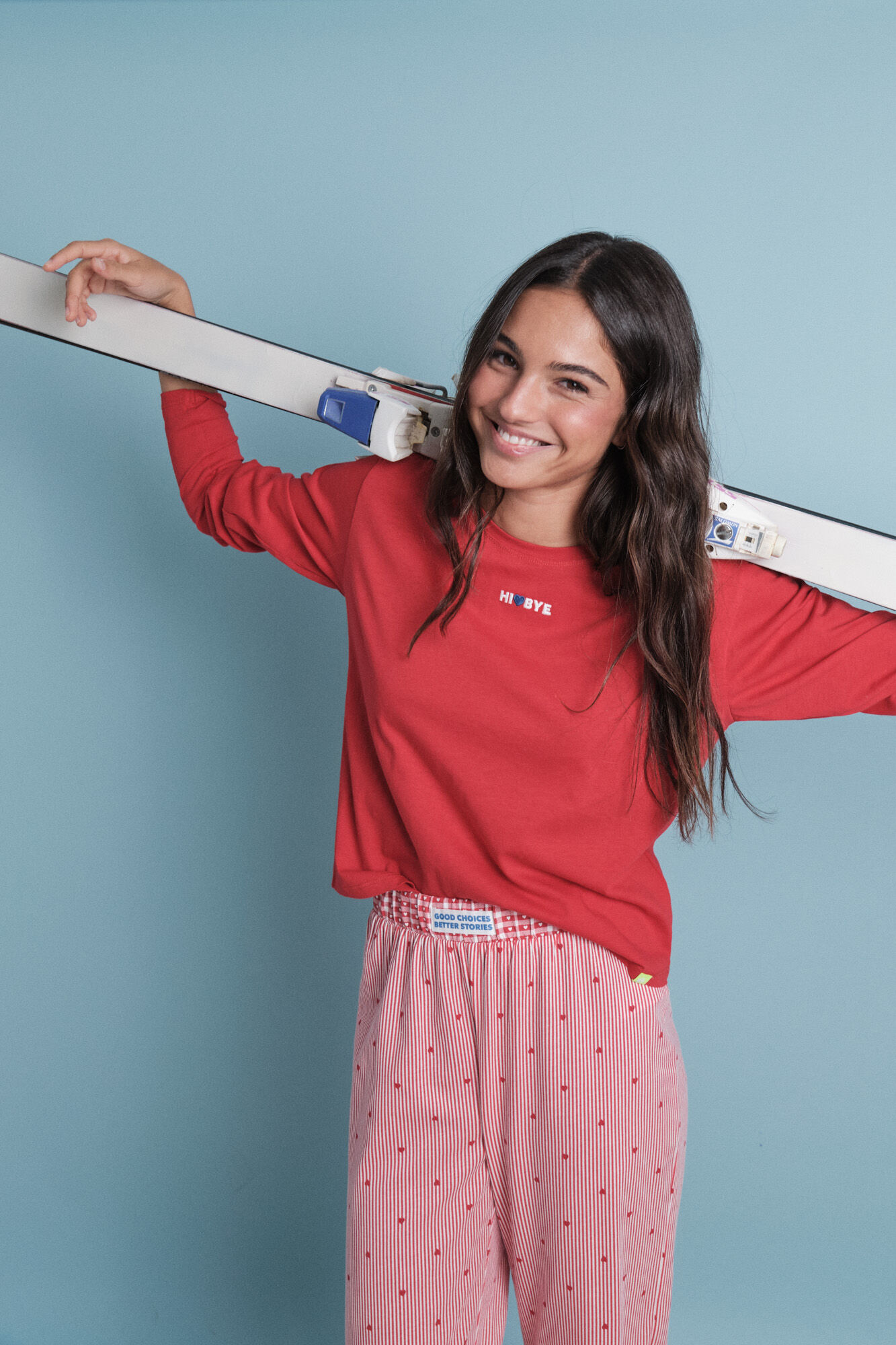 HI&BYE Duga pidžama pidžama sa crvenim pruge od 100% pamuka 