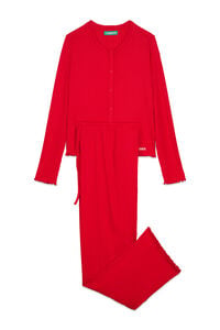 HI&BYE Pijama largo canal&eacute; suave rojo