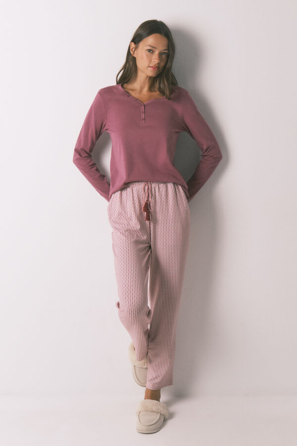 Women'secret Majica dugi rukav od četkanog pamuka bordo boje Bordo