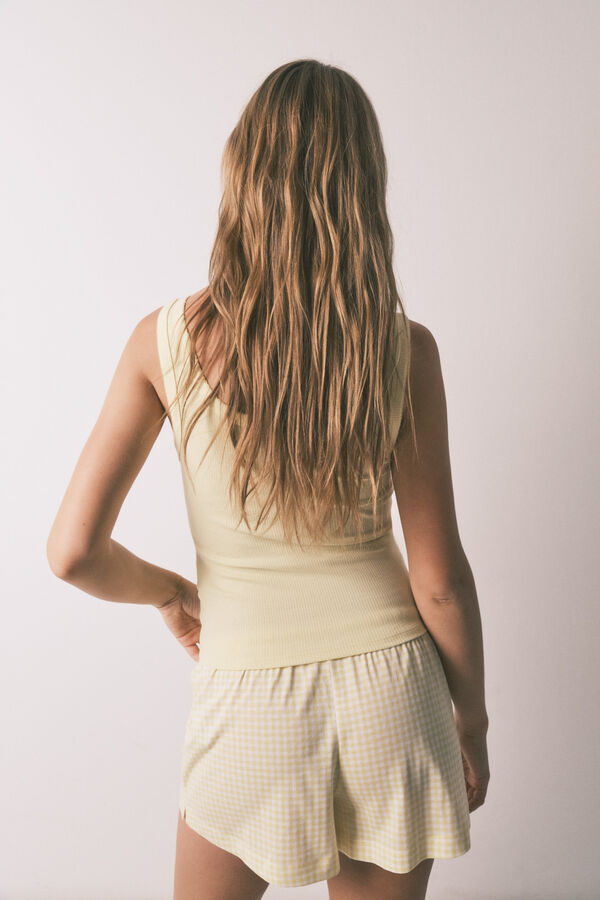 HI&BYE Žuta pamučna kratka pidžama sa kariranim dezenom Žuta