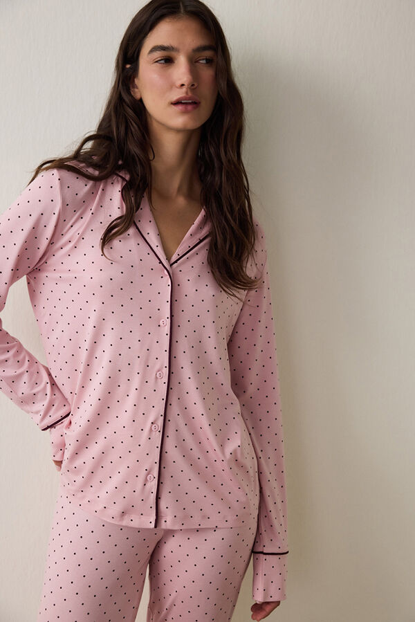 Penti Conjunto de pijama oversize con cuello camisero y estampado de lunares rosa